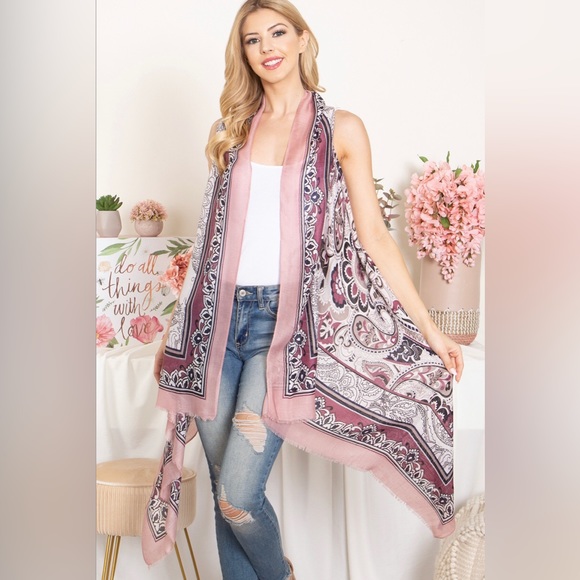 Pink Linen Boho Paisley Bandana Print Longline Western Vest 10 12 14 Womens Top - Picture 4 of 9